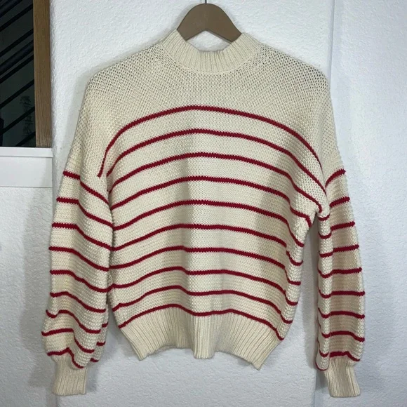 Alex Mill Cream and Red Striped Button Back Sweater - Picture 3 of 9